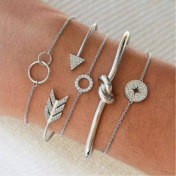 Boutique Jewelry - NEW | Arrow Compass 5 PC Silver Pave Bracelet Set